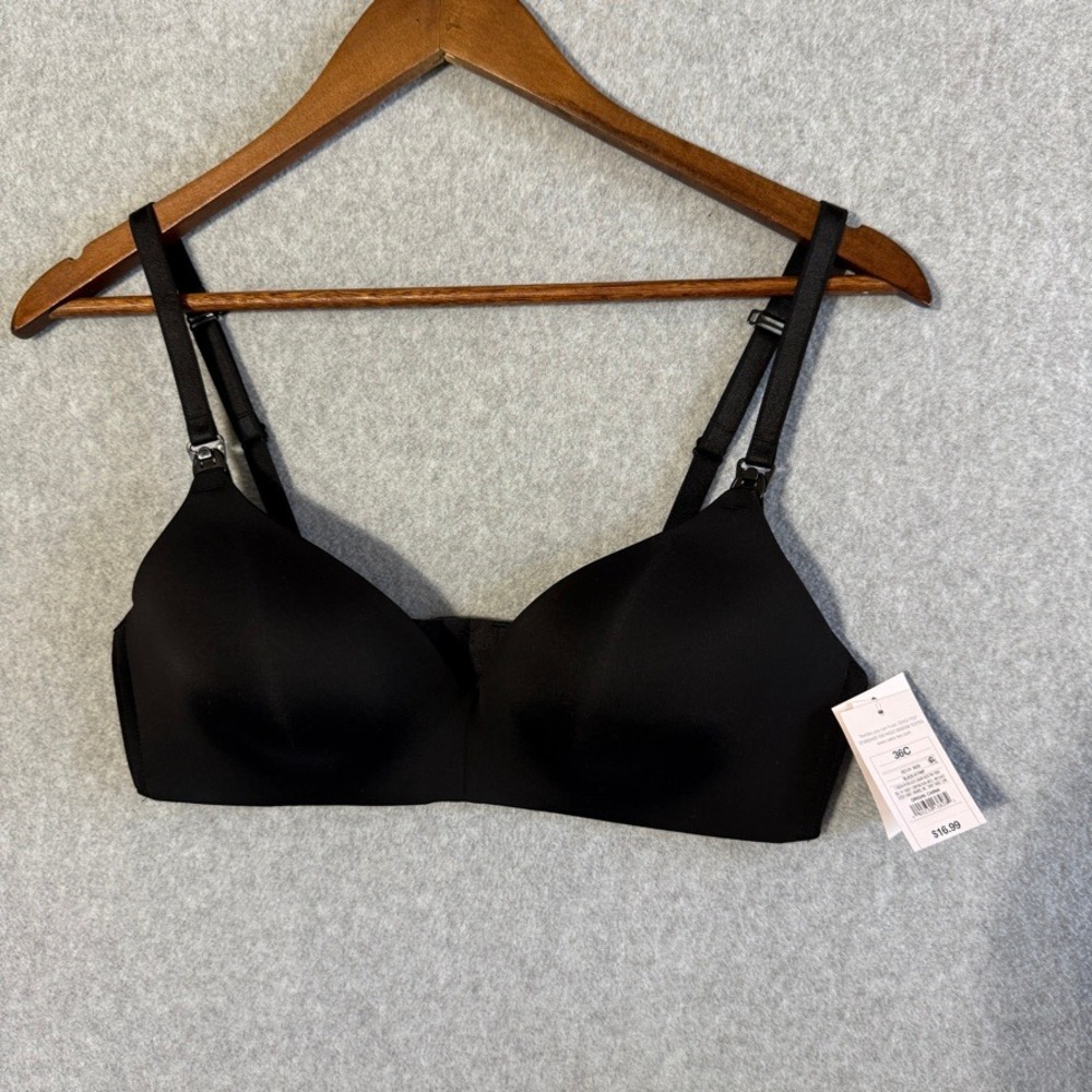 Auden Nursing Bra Maternity 36C Black NWT Smooth Lightly Lined Wirefree